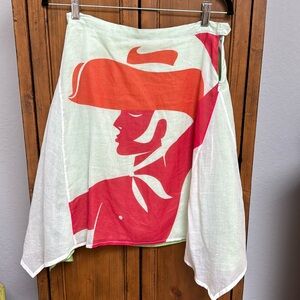 Custo Barcelona skirt with matador silhouette in orange and red.